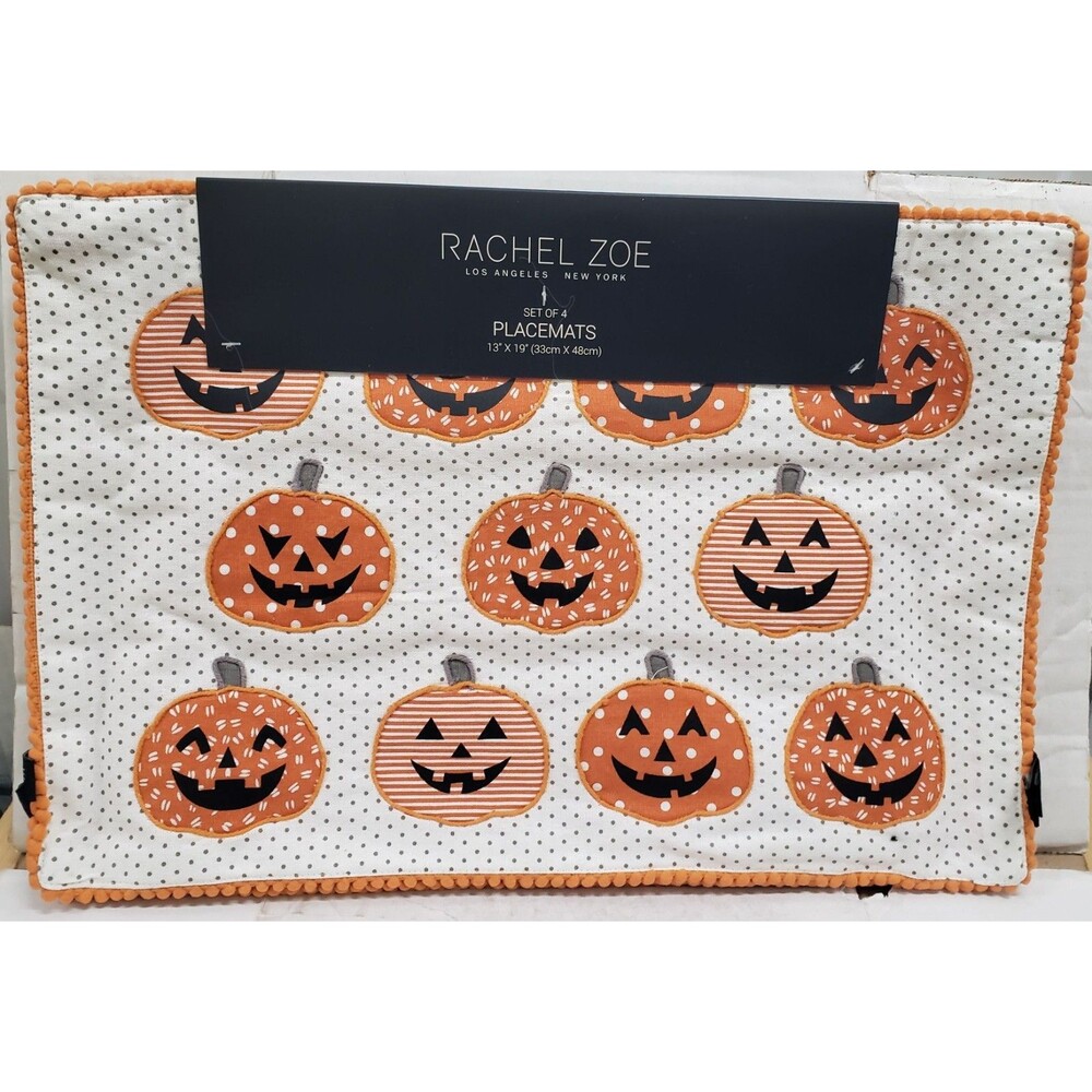 Set of 4 Same Fabric Placemats (13"x19") HALLOWEEN JACK O LANTERN PUMPKINS, RZ